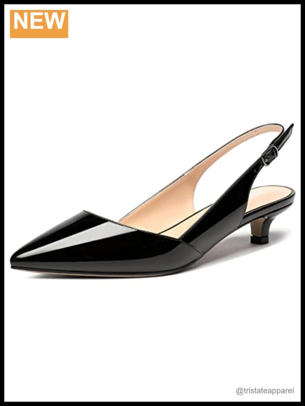 MERRORI Women's Slingback Kitten Heels Pointed Toe Dress Pumps Patent 1.5 Inch